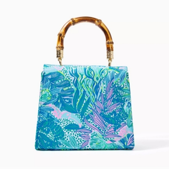 New Lilly Pulitzer Bamboo Top Handle Bag Botanical Green - Picture 2 of 6